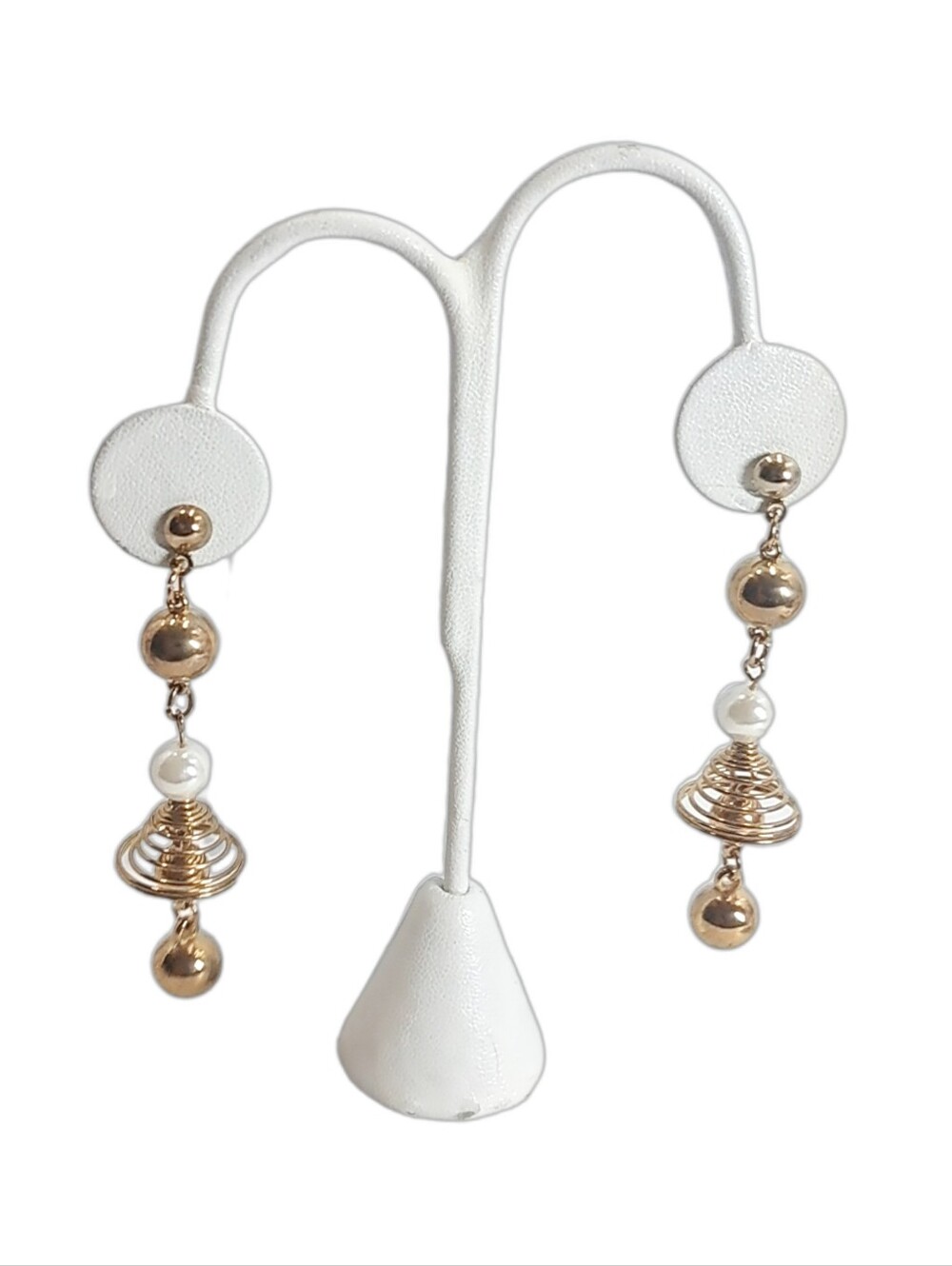Gold Tone Earrings w/ Pearl Accents. 2.75"